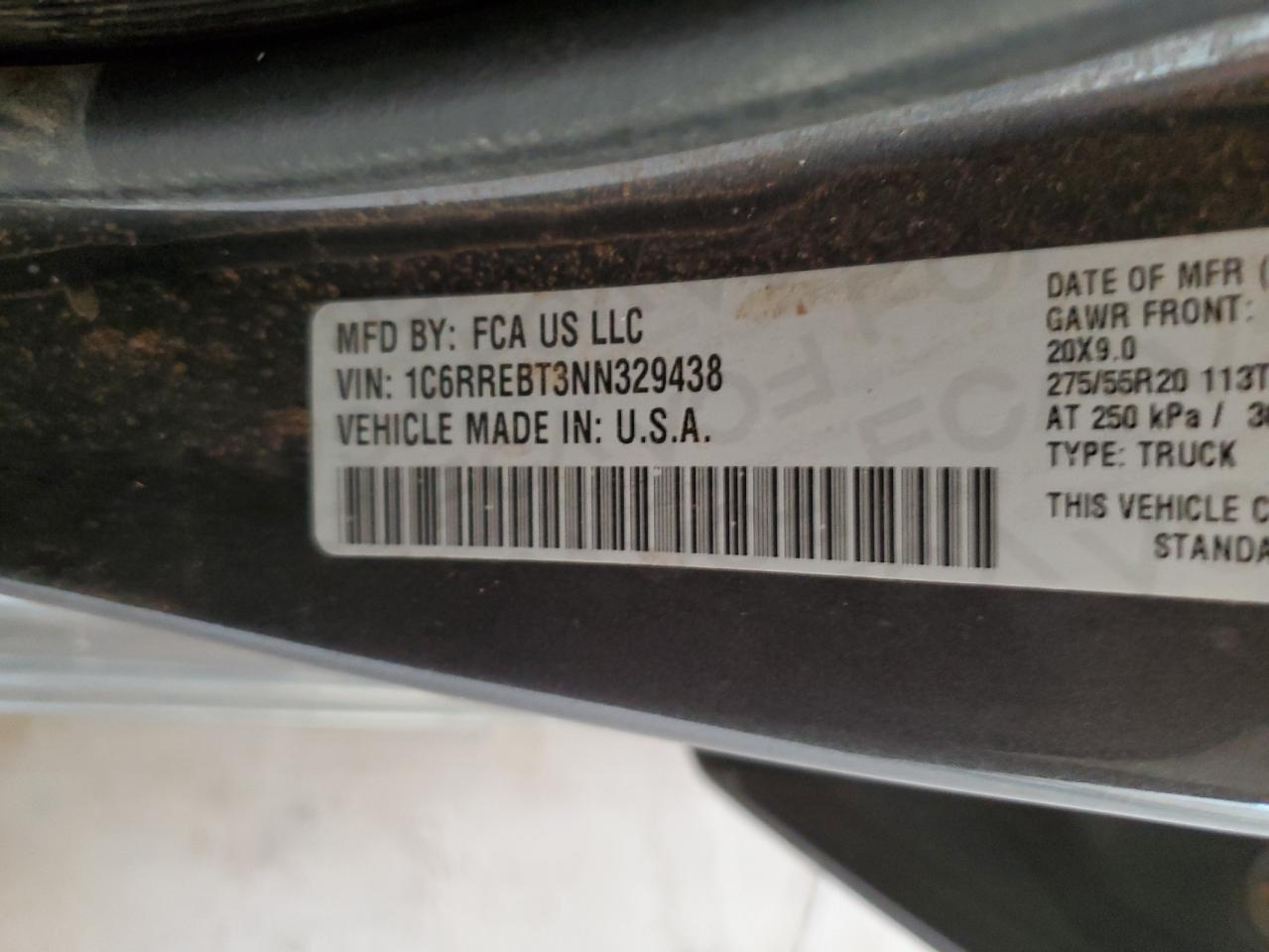 2022 RAM 1500 BIG HORN/LONE STAR VIN:1C6RREBT3NN329438