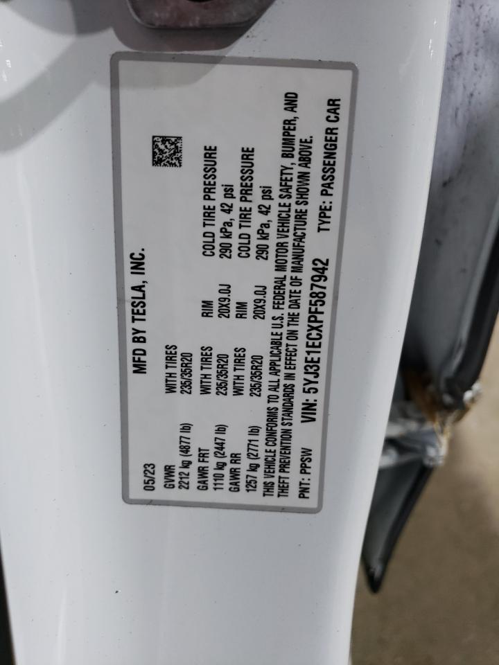 2023 TESLA MODEL 3 VIN:5YJ3E1ECXPF587942