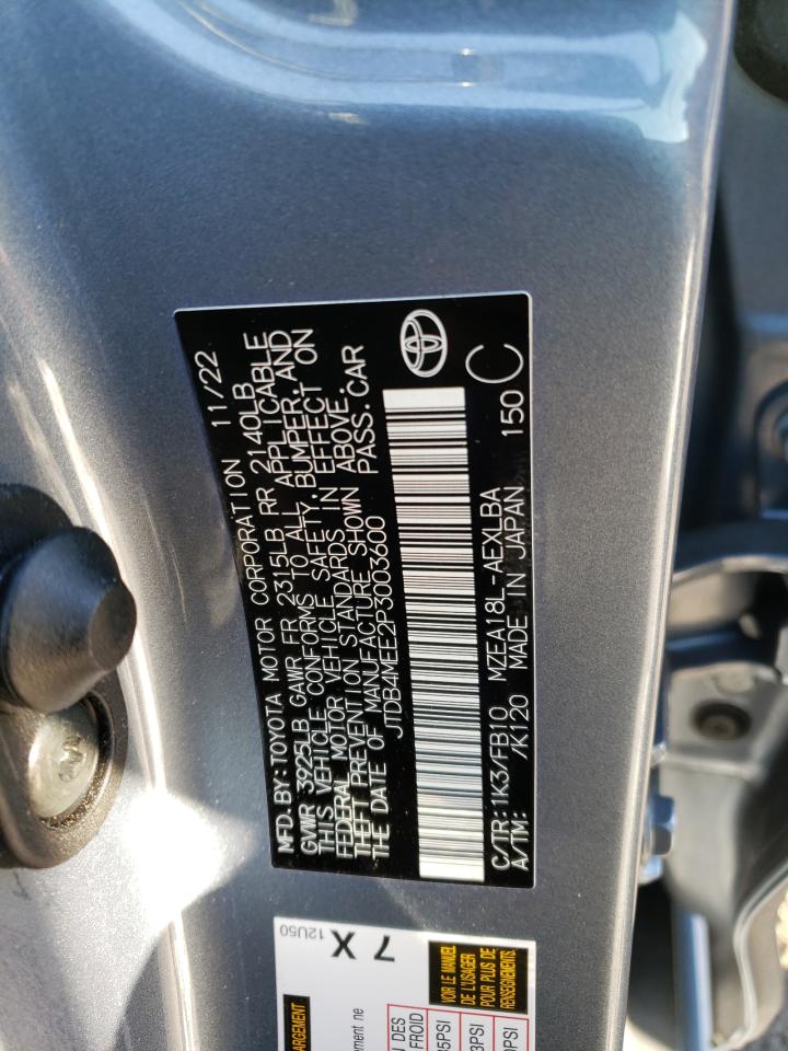 2023 TOYOTA COROLLA LE VIN:JTDB4MEE2P3003600