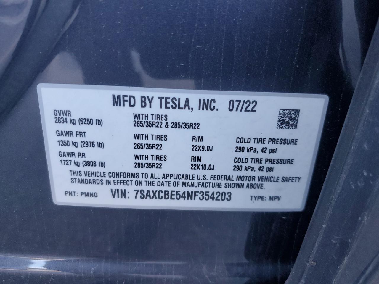 2022 TESLA MODEL X VIN:5N1AT2MT0HC881736