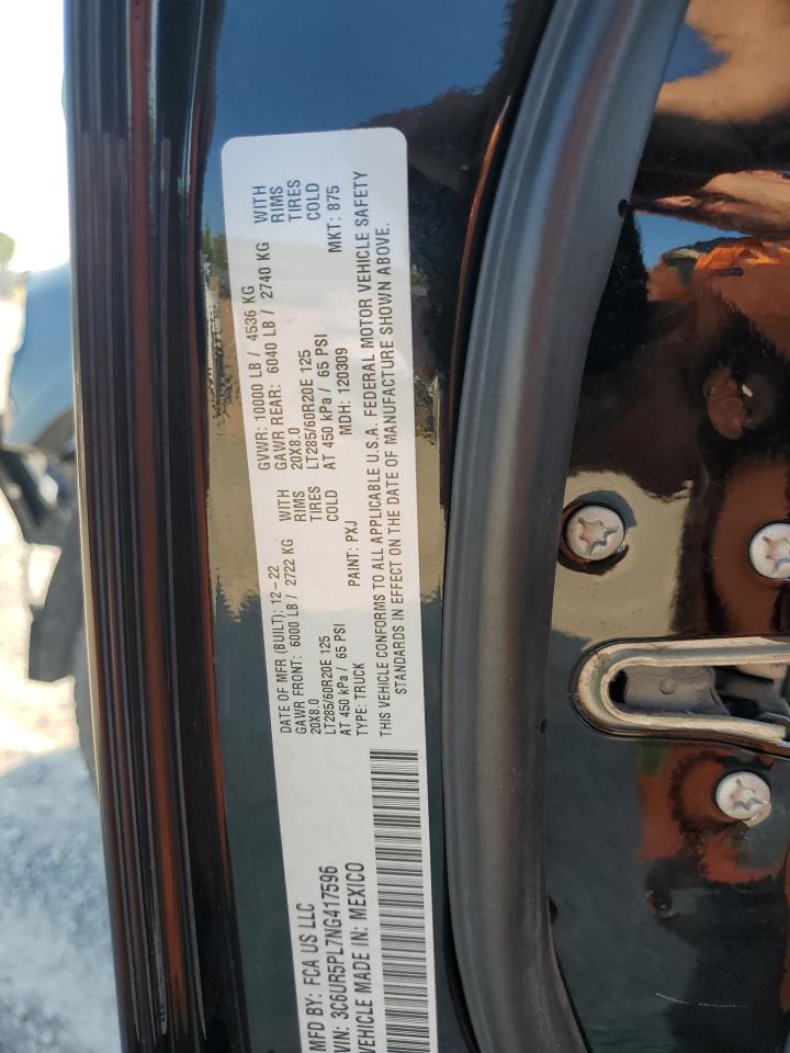 2022 RAM 2500 LONGHORN VIN:3C6UR5PL7NG417596