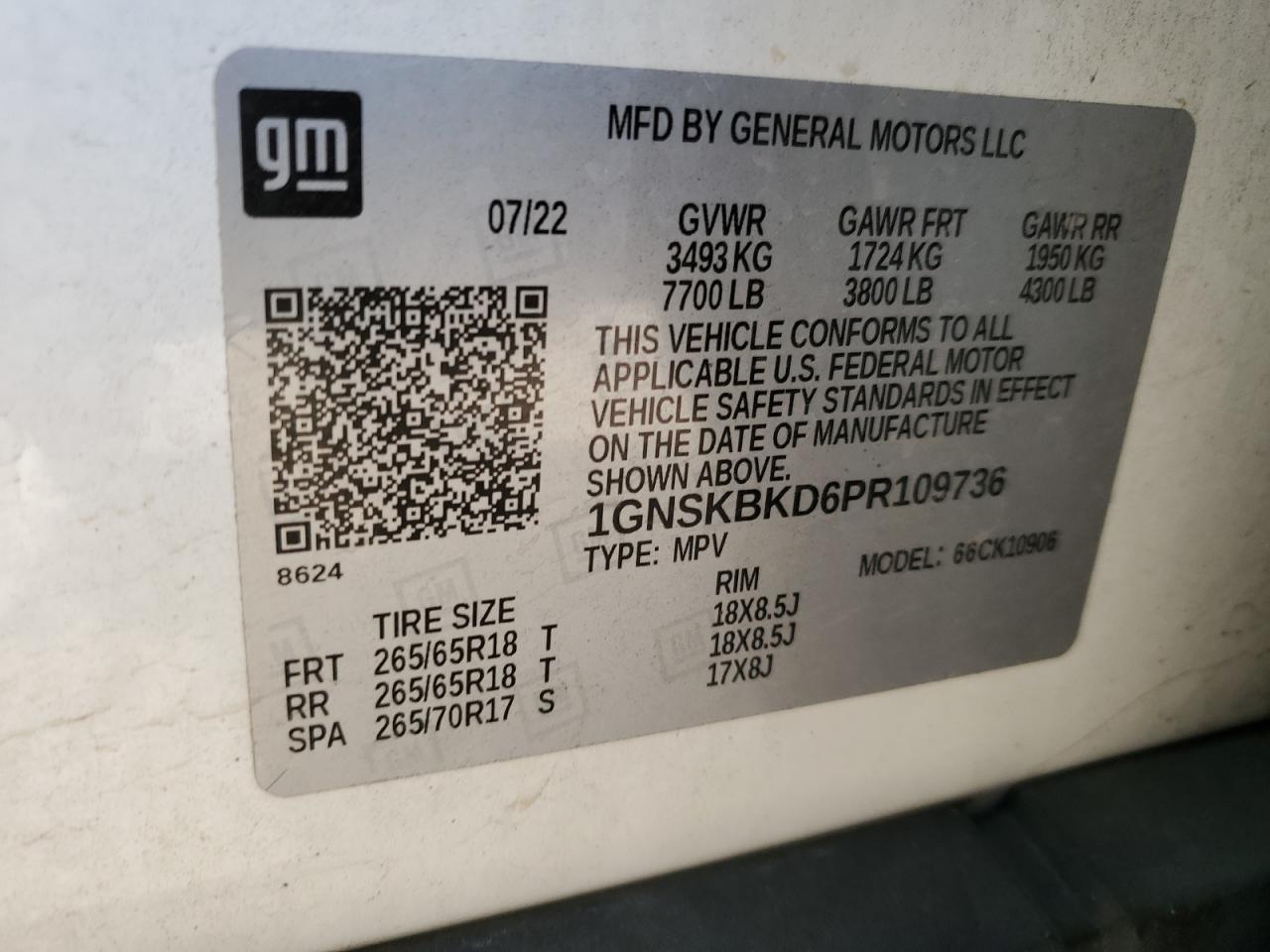 2023 CHEVROLET SUBURBAN K1500 LS VIN:1GNSKBKD6PR109736