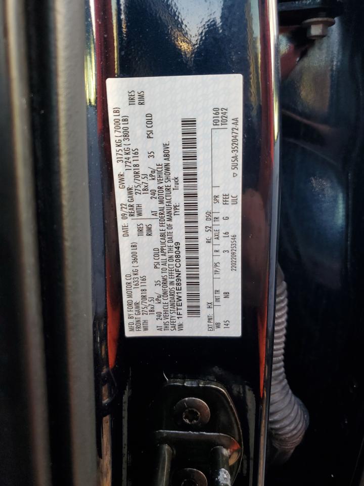 2022 FORD F150 SUPERCREW VIN:1FTEW1E89NFC08049