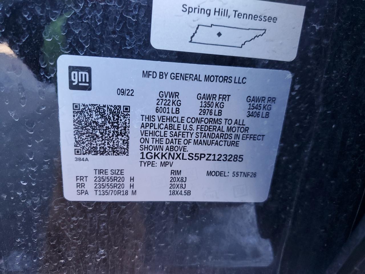 2023 GMC ACADIA DENALI VIN:1GKKNXLS5PZ123285