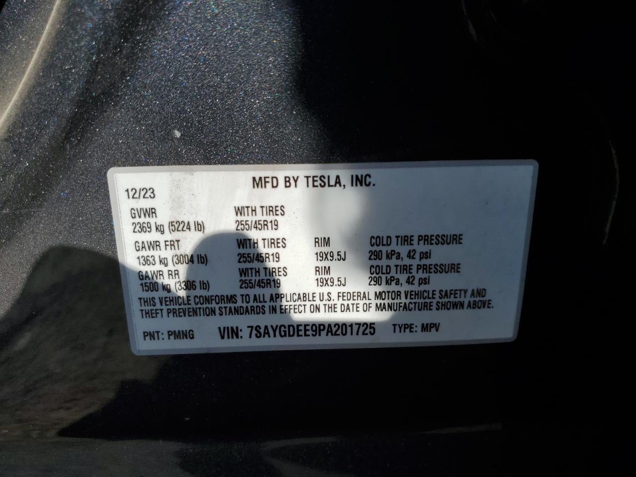 2023 TESLA MODEL Y VIN:7SAYGDEE9PA201725