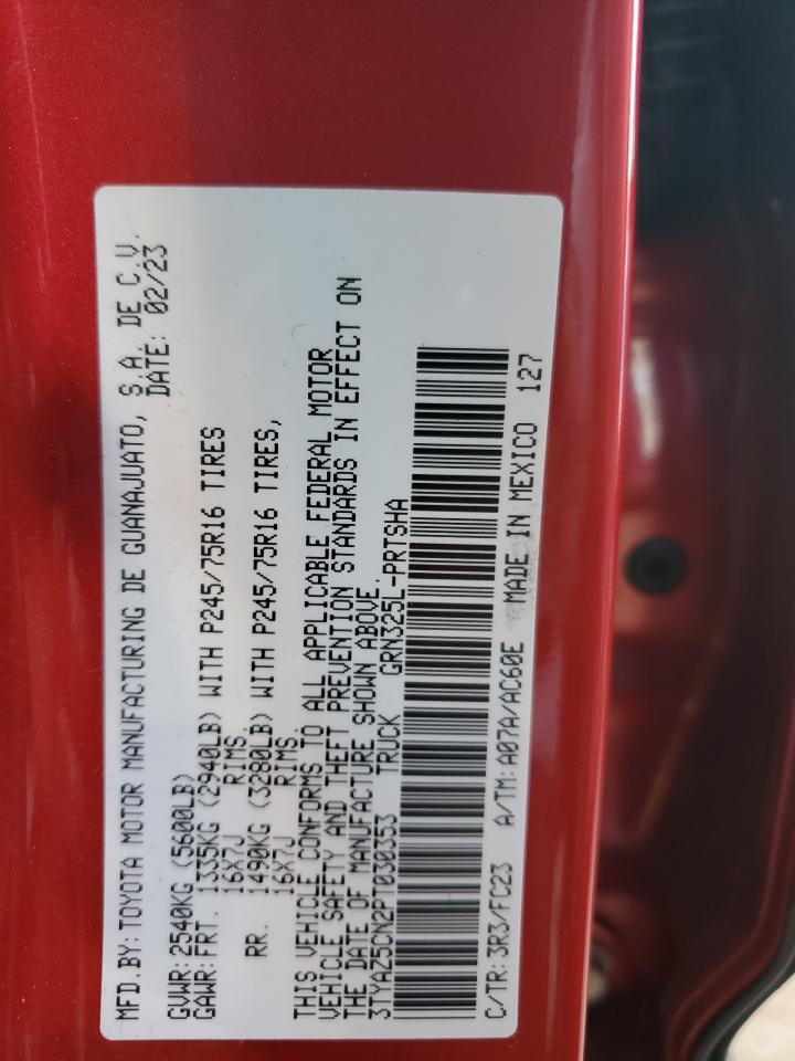 2023 TOYOTA TACOMA DOUBLE CAB VIN:3TYAZ5CN2PT030353