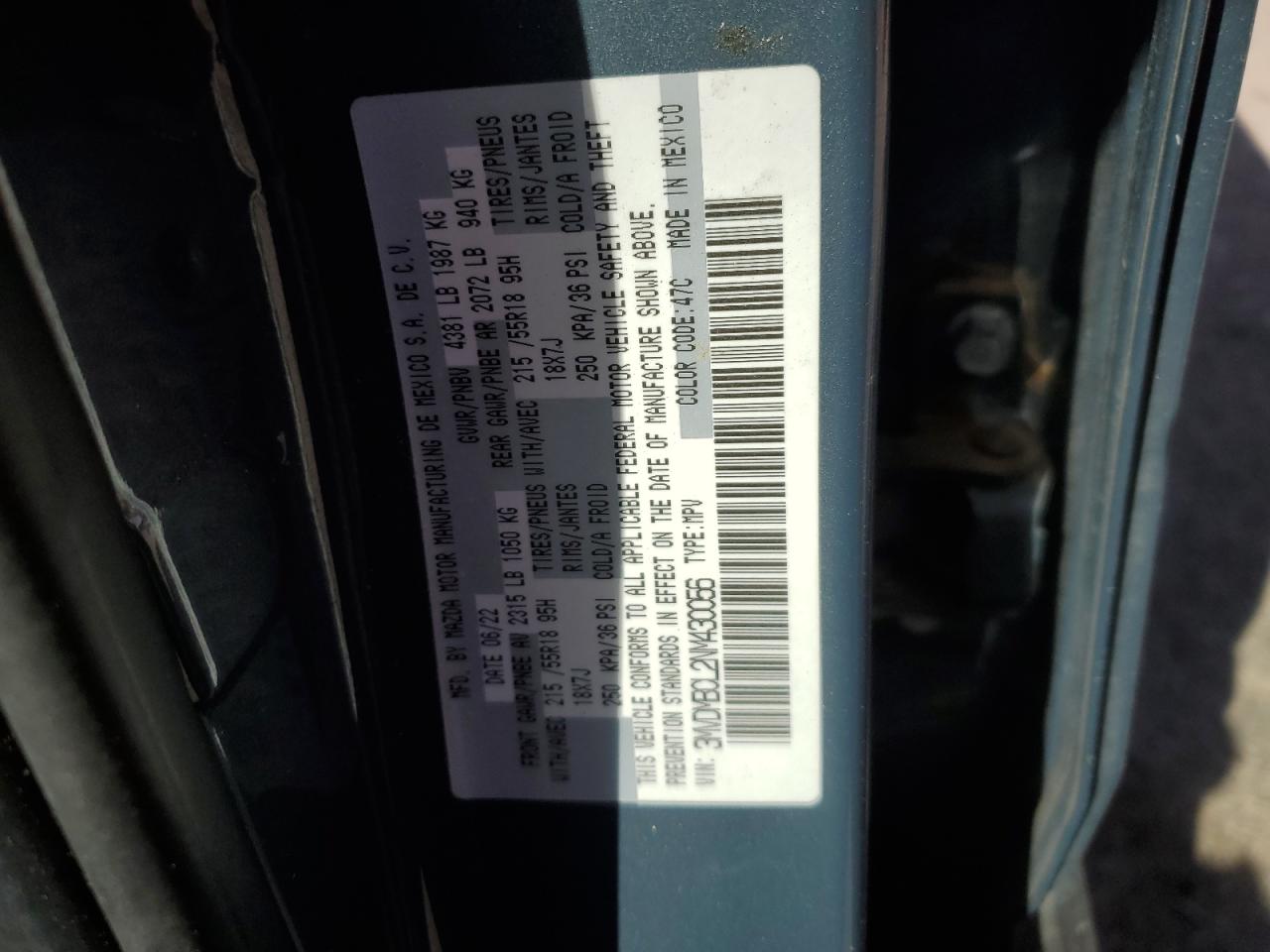 2022 MAZDA CX-30 PREFERRED VIN:3MVDMBCL2NM430056