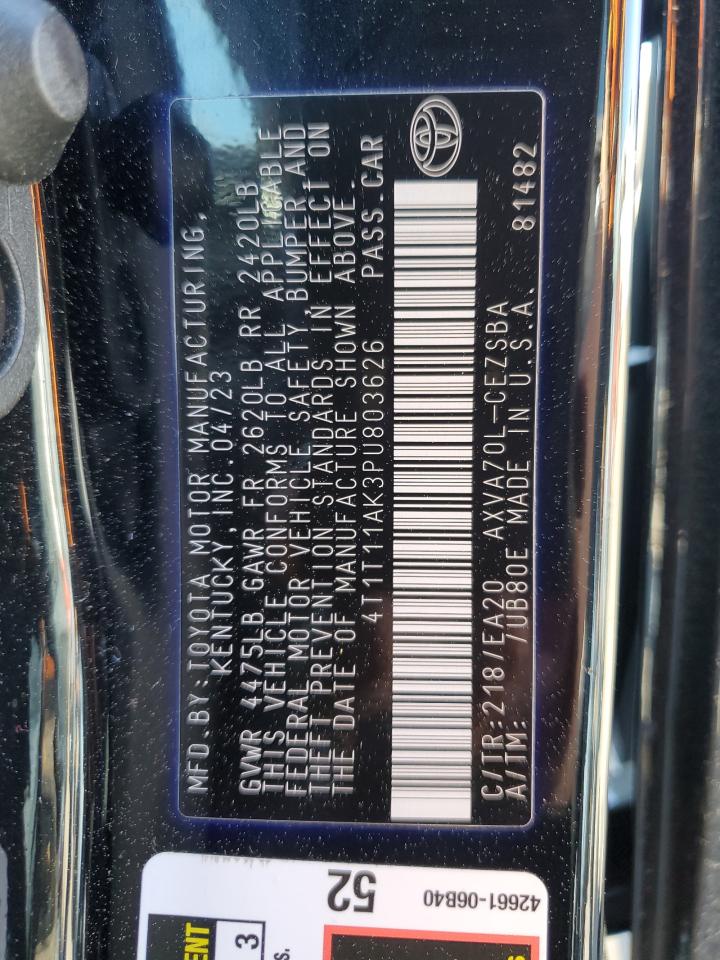 2023 TOYOTA CAMRY SE NIGHT SHADE VIN:4T1T11AK3PU803626