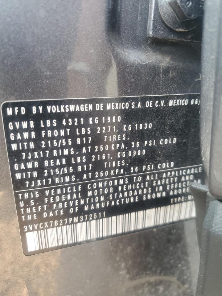 2023 VOLKSWAGEN TAOS S VIN:3VVCX7B27PM372511