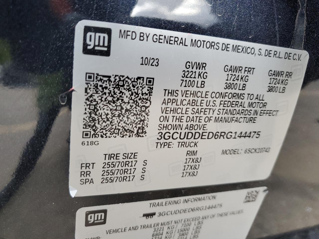 2024 CHEVROLET SILVERADO K1500 LT VIN:3GCUDDED6RG144475