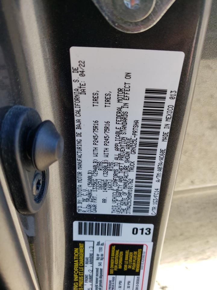 2022 TOYOTA TACOMA DOUBLE CAB VIN:3TMAZ5CN5NM181762