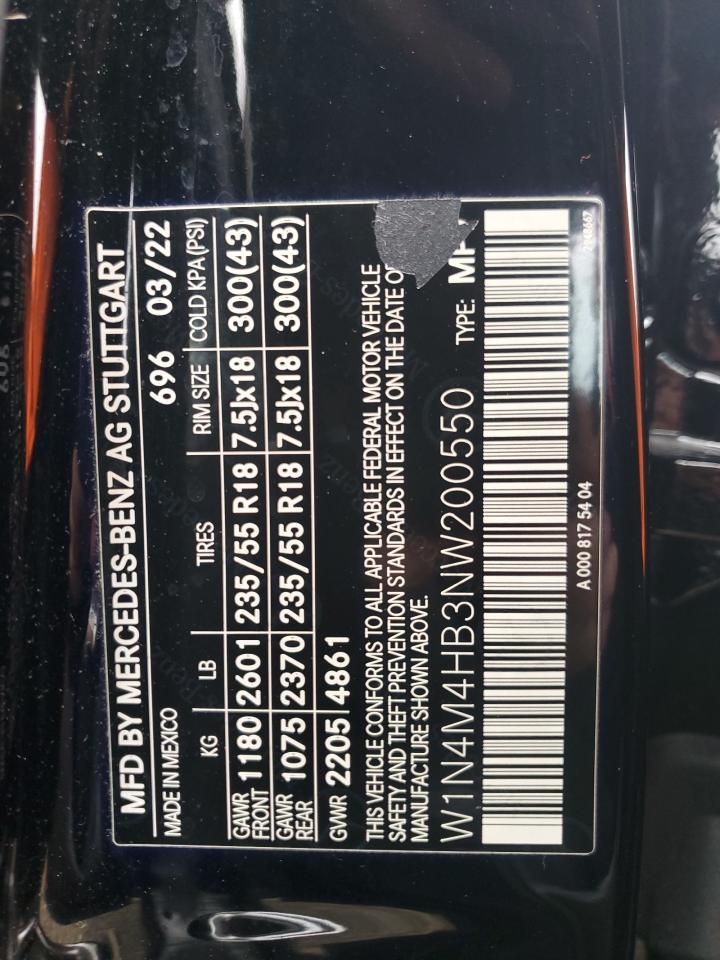 2022 MERCEDES-BENZ GLB 250 4MATIC VIN:W1N4M4HB3NW200550