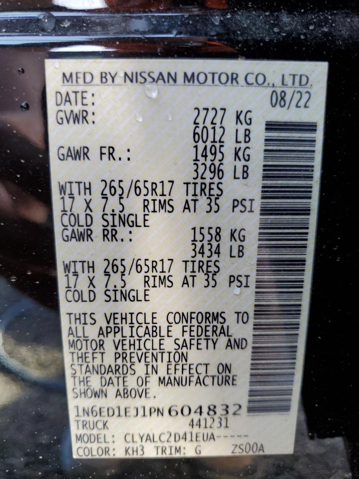 2023 NISSAN FRONTIER S VIN:1N6ED1EJ1PN604832