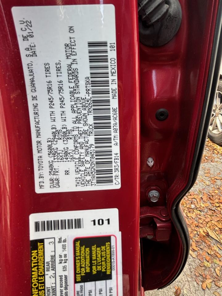 2022 TOYOTA TACOMA DOUBLE CAB VIN:3TYAX5GN3NT045179