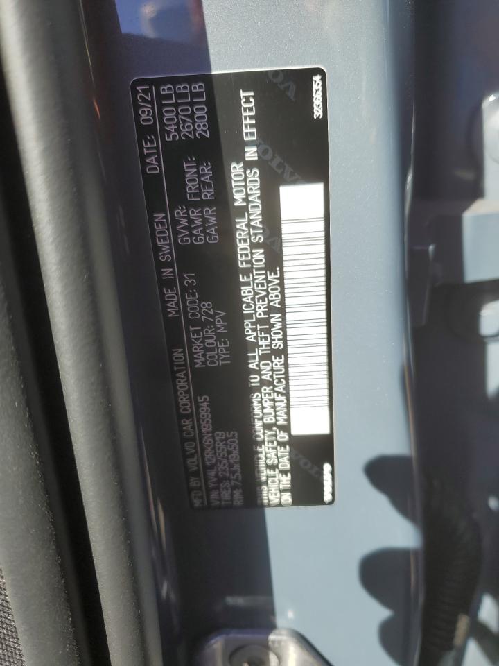 2022 VOLVO XC60 B5 MOMENTUM VIN:YV4L12RK6N1959945