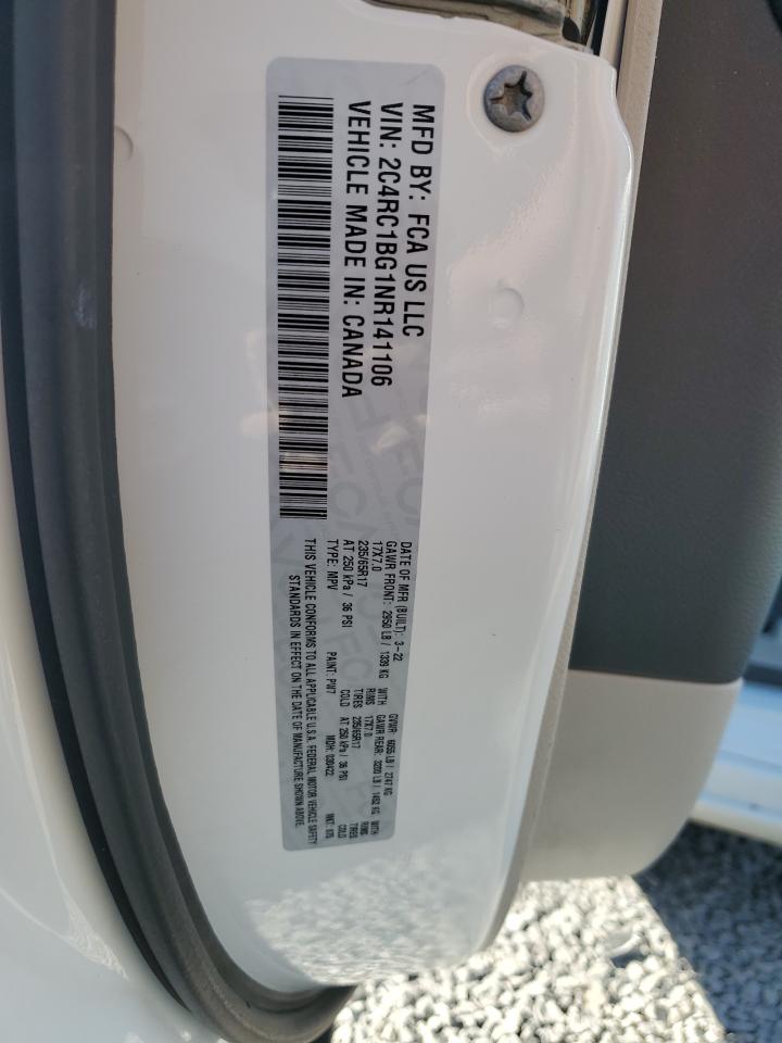 2022 CHRYSLER PACIFICA TOURING L VIN:2C4RC1BG1NR141106