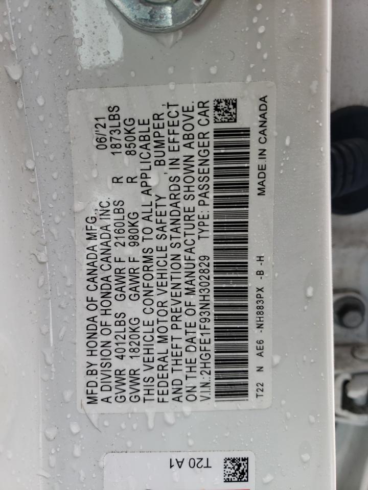 2022 HONDA CIVIC TOURING VIN:2HGFE1F93NH302829