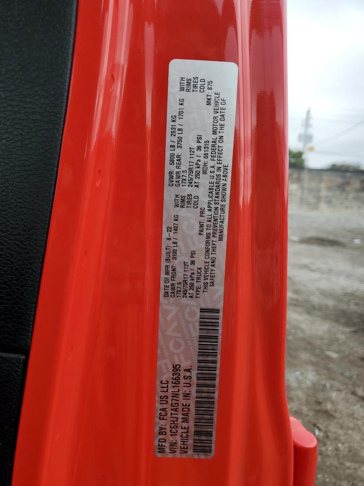 2022 JEEP GLADIATOR SPORT VIN:1C6HJTAG7NL166395