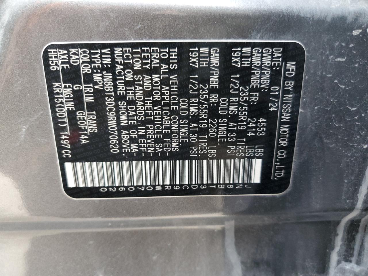 2024 NISSAN ROGUE PLATINUM VIN:JN8BT3DC9RW070620