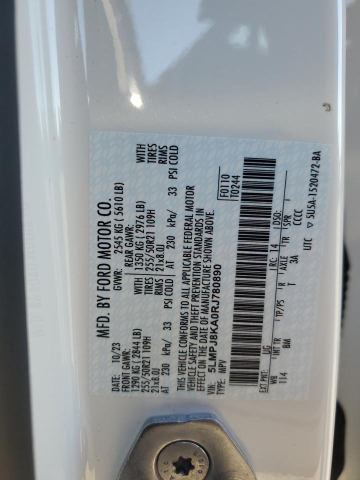 2024 LINCOLN NAUTILUS RESERVE VIN:5LMPJ8KA0RJ780890