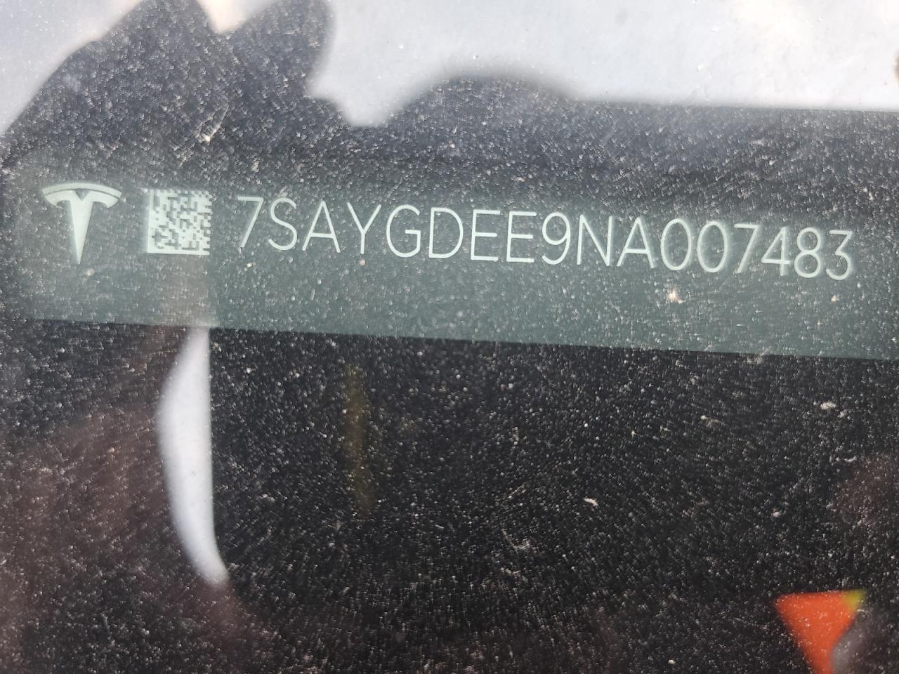 2022 TESLA MODEL Y VIN:7SAYGDEE9NA007483