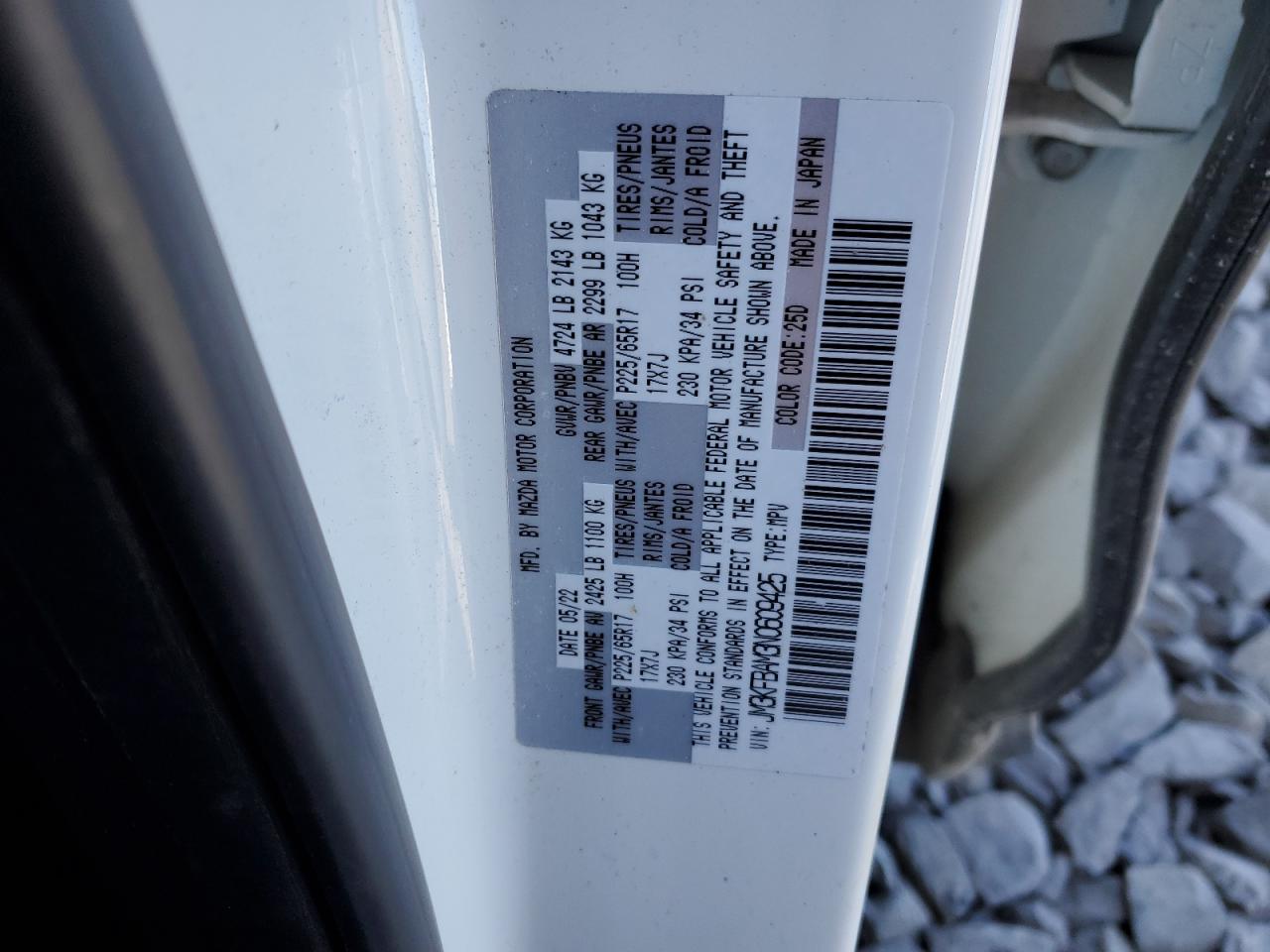 2022 MAZDA CX-5 VIN:JM3KFBAM3N0609425