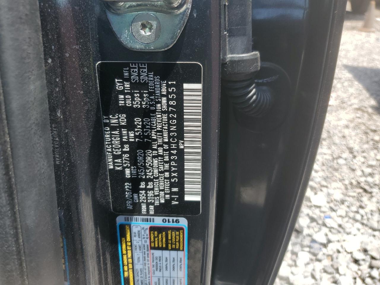 2022 KIA TELLURIDE EX VIN:WP0AA2A8XNS255297