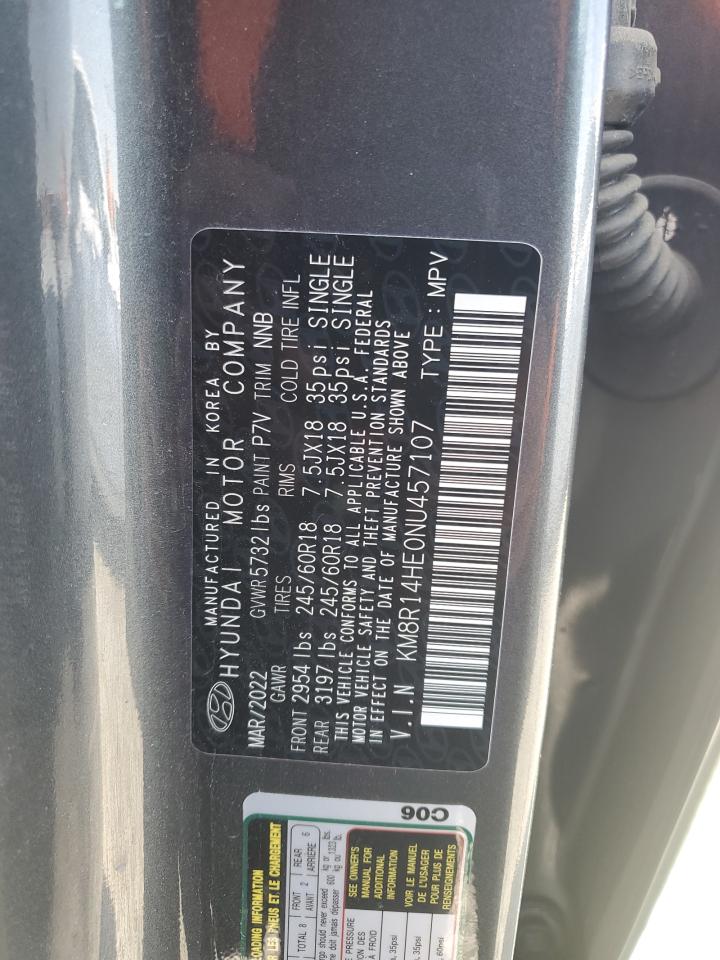 2022 HYUNDAI PALISADE SE VIN:KM8R14HE0NU457107