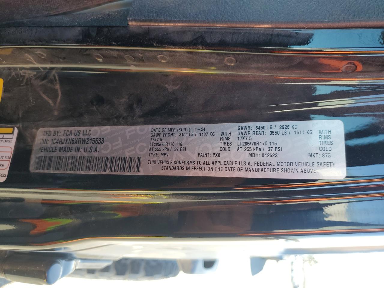 2024 JEEP WRANGLER 4XE VIN:1C4RJXN6XRW215633