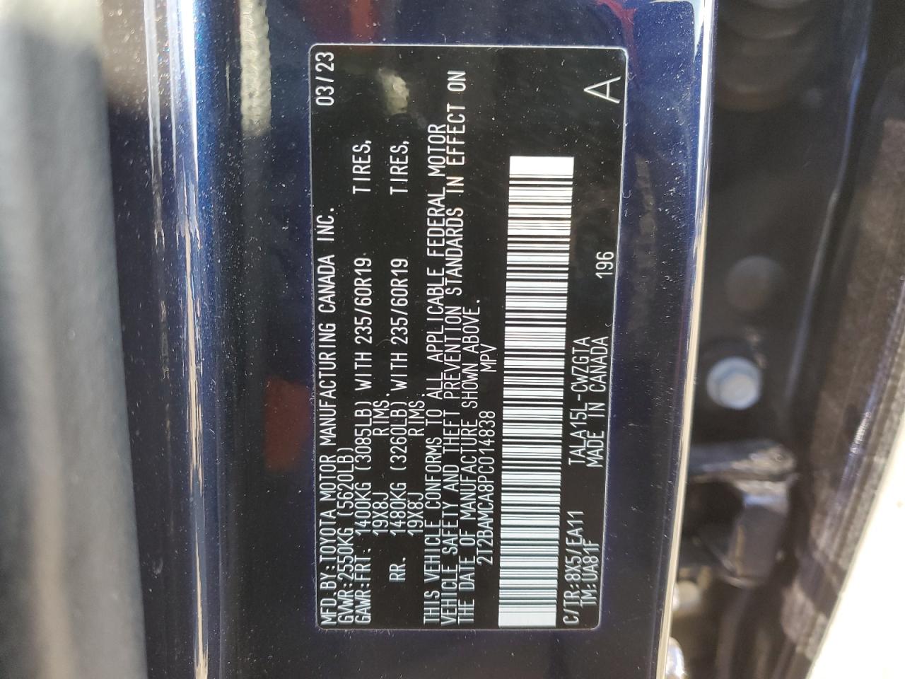 2023 LEXUS RX 350 BASE VIN:2T2BAMCA8PC014838