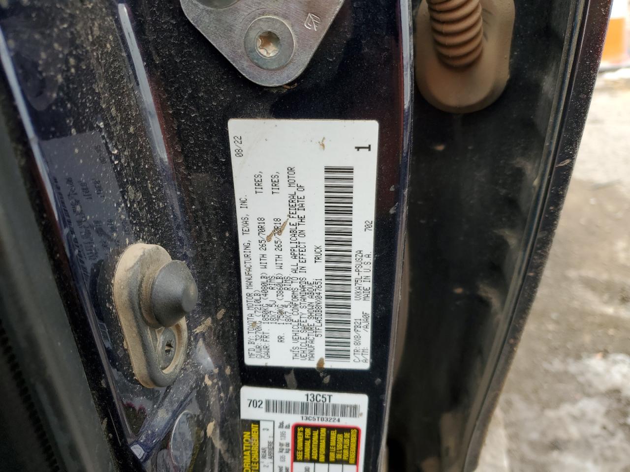 2022 TOYOTA TUNDRA CREWMAX SR VIN:5TFLA5DB8NX047651