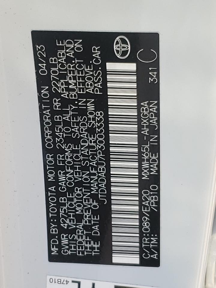 2023 TOYOTA PRIUS LE VIN:JTDADABU7P3003338