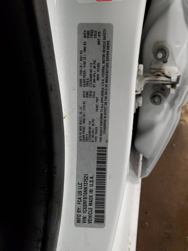 2022 RAM 1500 BIG HORN/LONE STAR VIN:1C6SRFBT6NN137521