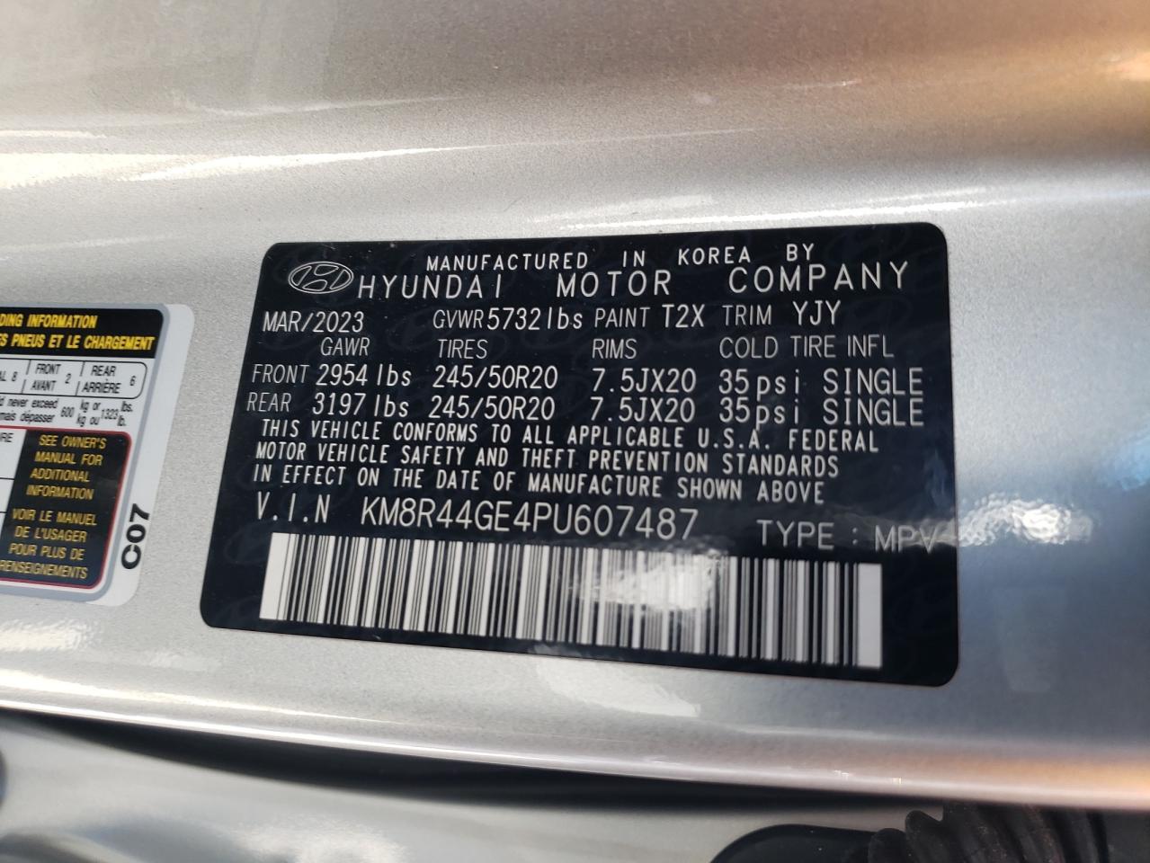 2023 HYUNDAI PALISADE SEL PREMIUM VIN:KM8R44GE4PU607487