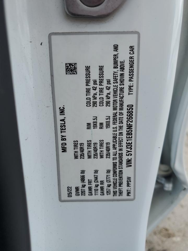 2022 TESLA MODEL 3 VIN:5YJ3E1EB5NF266850