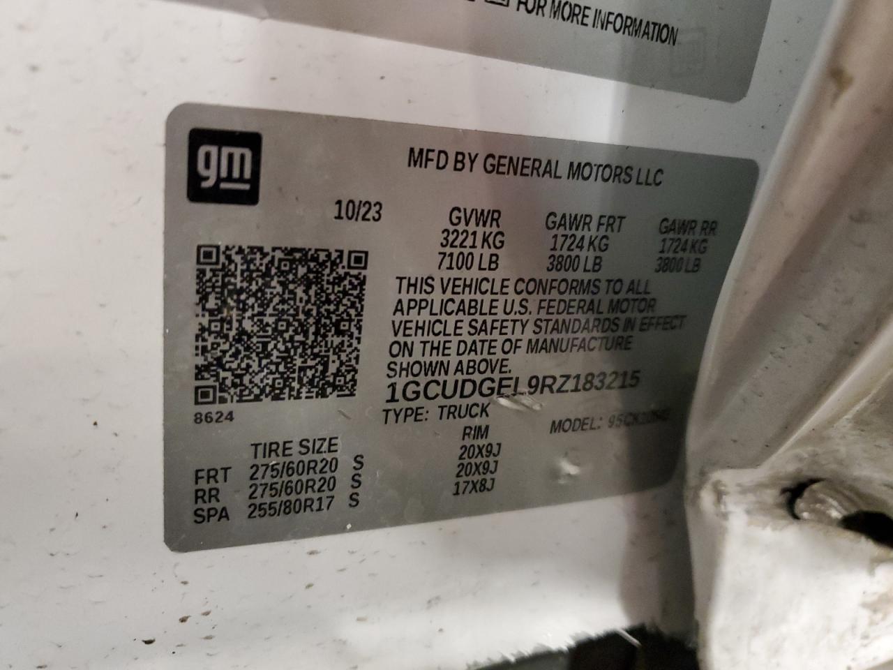 2024 CHEVROLET SILVERADO K1500 LTZ VIN:1GCUDGEL9RZ183215