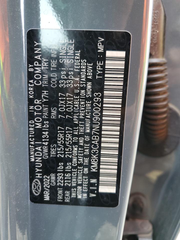 2022 HYUNDAI KONA SEL VIN:KM8K3CAB7NU900293