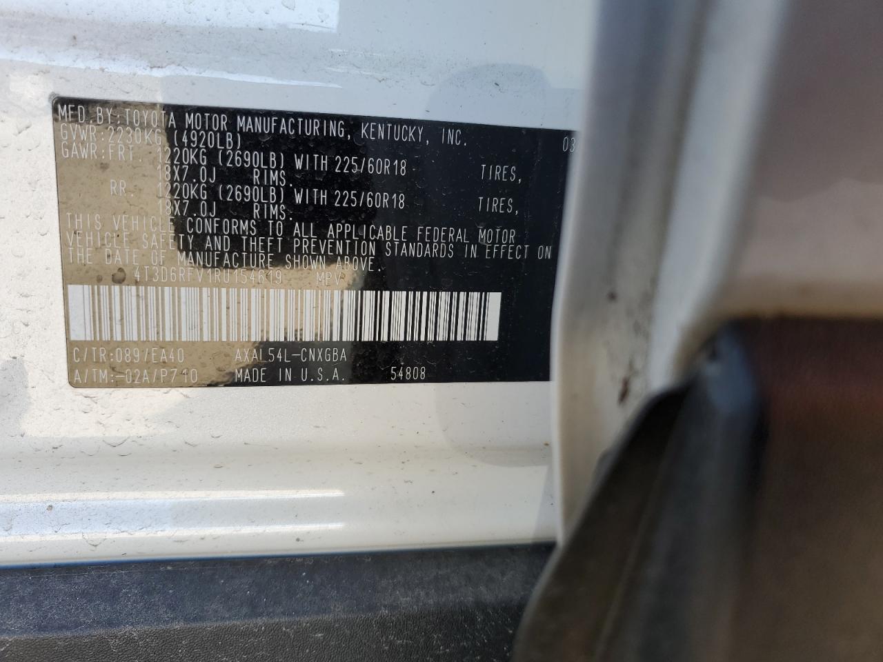 2024 TOYOTA RAV4 LIMITED VIN:4T3D6RFV1RU154619