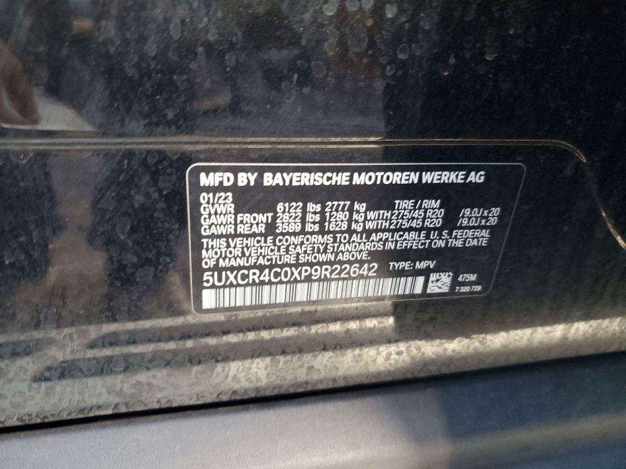 2023 BMW X5 SDRIVE 40I VIN:5UXCR4C0XP9R22642