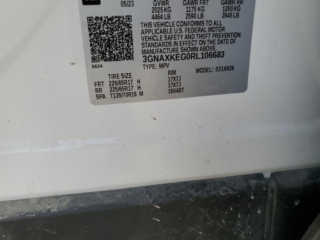 2024 CHEVROLET EQUINOX LT VIN:3GNAXKEG0RL106683