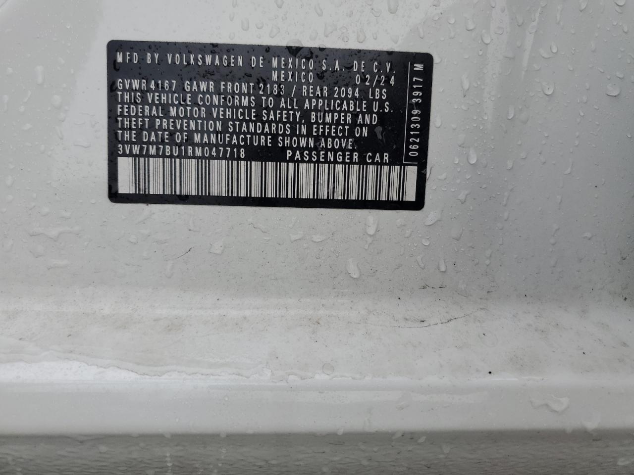 2024 VOLKSWAGEN JETTA SE VIN:3VW7M7BU1RM047718