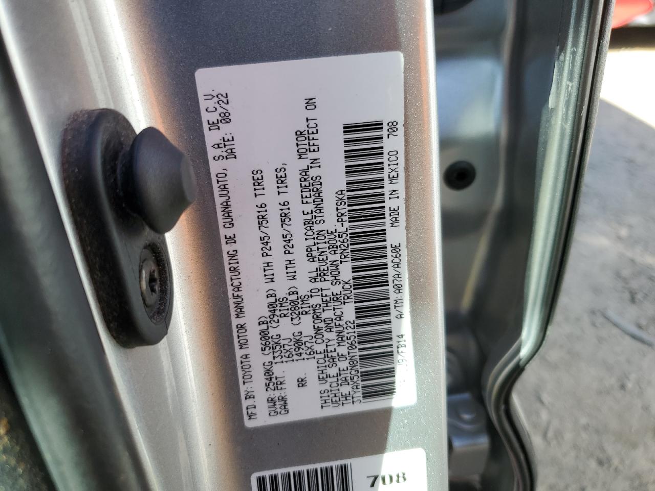 2022 TOYOTA TACOMA DOUBLE CAB VIN:3TYAX5GN8NT065122