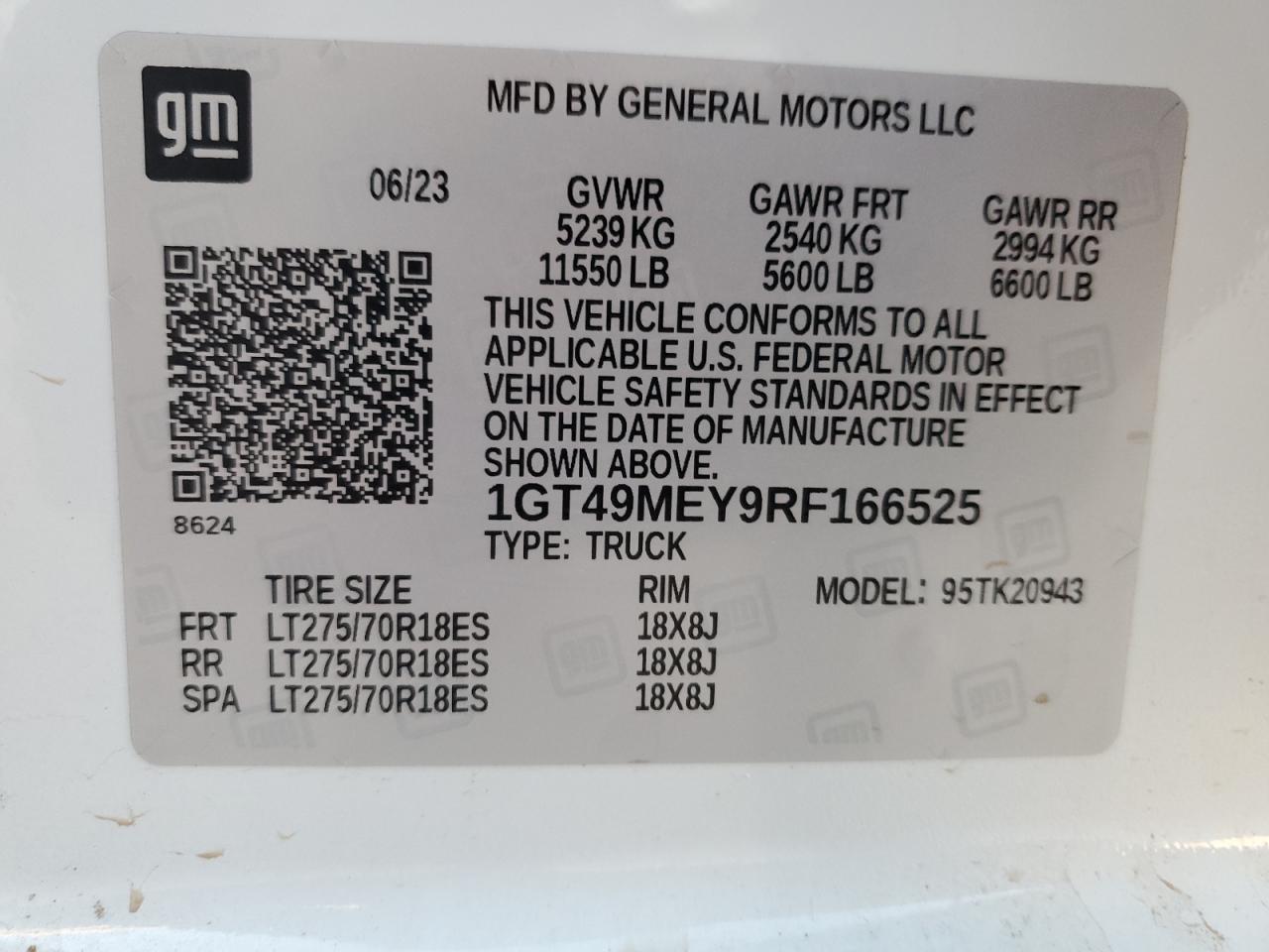 2024 GMC SIERRA K2500 SLE VIN:1GT49MEY9RF166525