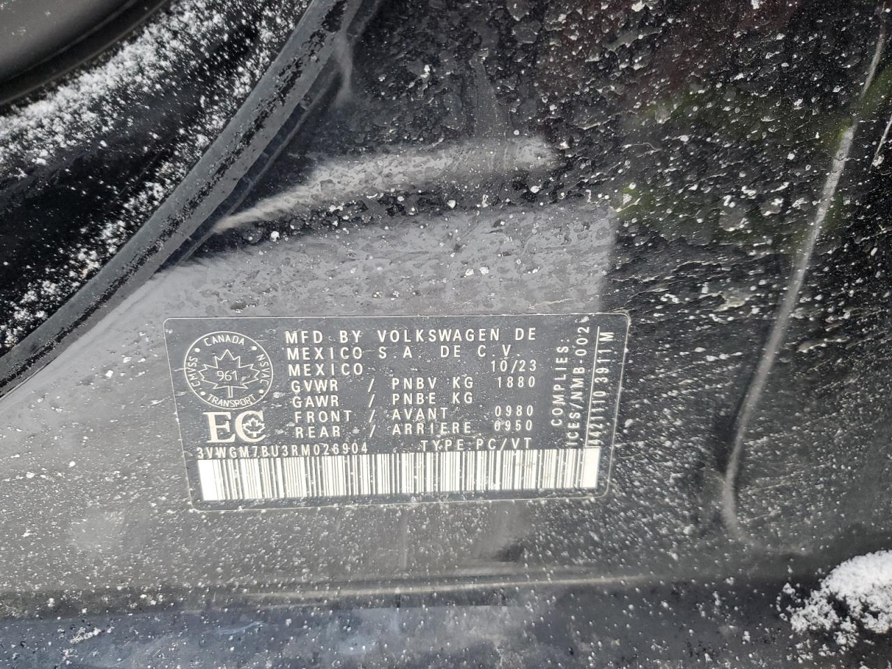 2024 VOLKSWAGEN JETTA SEL VIN:3VWGM7BU3RM026904