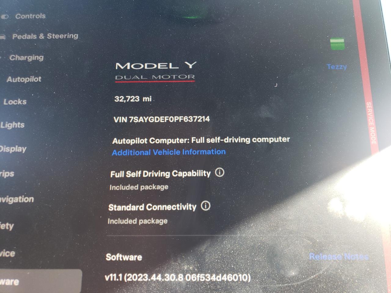 2023 TESLA MODEL Y VIN:7SAYGDEF0PF637214