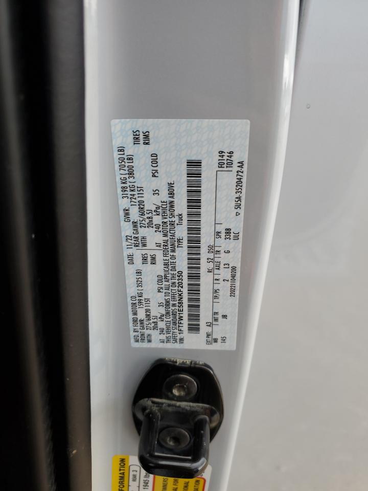 2022 FORD F150 SUPERCREW VIN:WP0AA2A8XNS255297