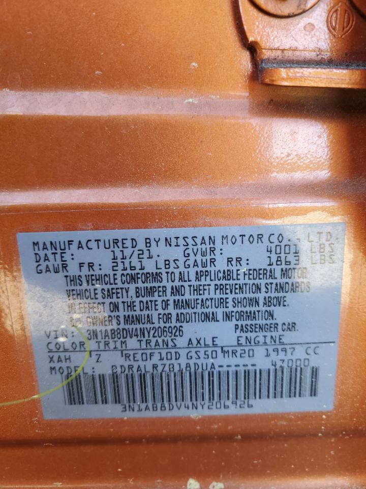 2022 NISSAN SENTRA SR VIN:3N1AB8DV4NY206926