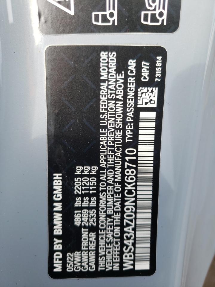 2022 BMW M4 COMPETITION VIN:WBS43AZ09NCK68710