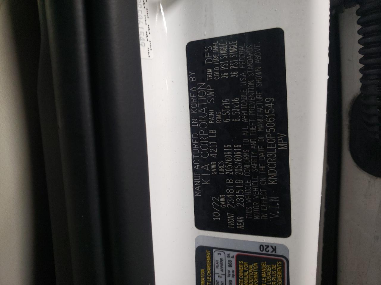 2023 KIA NIRO EX VIN:KNDCR3LE0P5061549