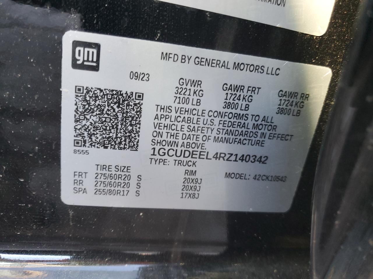 2024 CHEVROLET SILVERADO K1500 RST VIN:1GCUDEEL4RZ140342